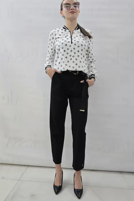 Бяла блуза с цип - 584 - Бяла блуза с цип - 584