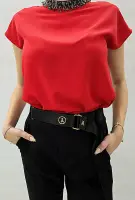 Червена блуза с къс ръкав и камъни - Червена блуза с къс ръкав и камъни