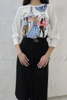 Бяла блуза в син принт - Бяла блуза в син принт